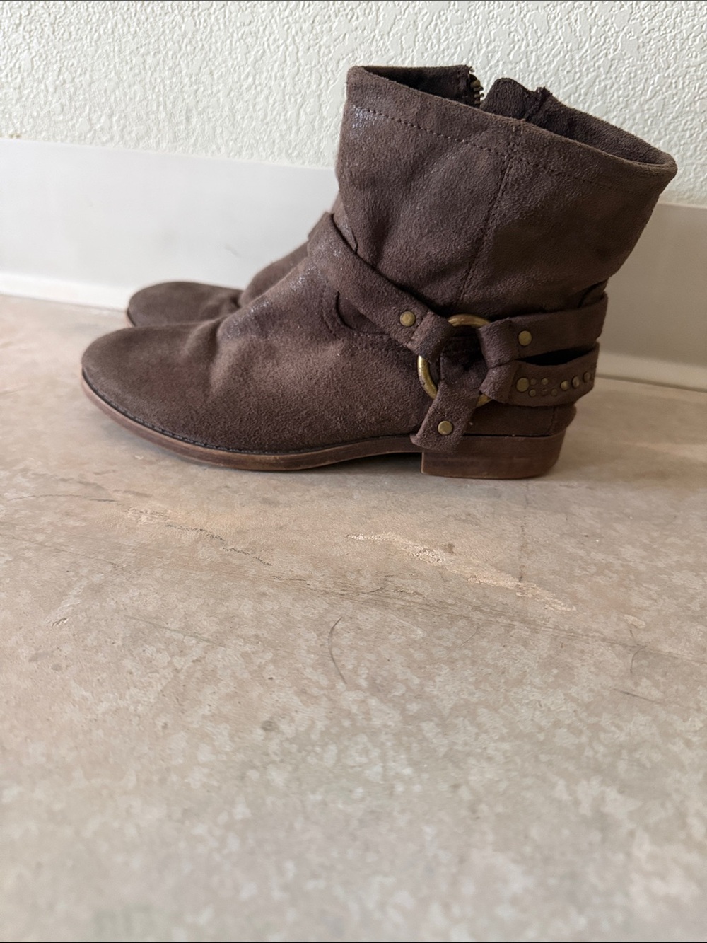 FRYE Brown Suede Ankle Harness Boots